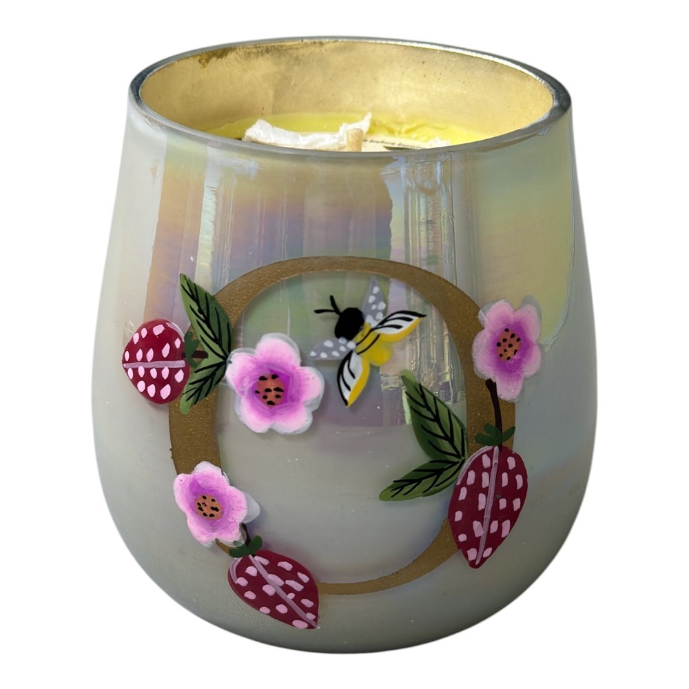 Anthropologie Fruity Monogram Floral Night Gardenia Glass Candle Letter "O" NIB